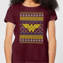 DC Wonder Woman Knit Women's Christmas T-Shirt - Burgundy