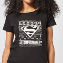 DC Superman Knit Pattern Women's Christmas T-Shirt - Black