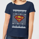 DC Superman Knit Women's Christmas T-Shirt - Navy
