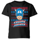 Marvel Captain America Face Kids' Christmas T-Shirt - Black