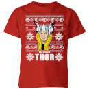 Marvel Thor Face Kids' Christmas T-Shirt - Red