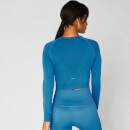 Shape Seamless 無縫系列 女士長袖短版上衣 - 藍 - XS
