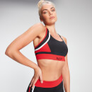 Дамски спортен сутиен с подвижни презрамки и плътен цвят Engage на MP - черно/ярко червено - XXS