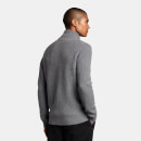 Knitted RIB Zip Through Cardigan - Mid Grey Marl