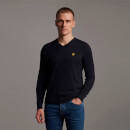 Men's V Neck Cotton Merino Jumper - Dark Navy
