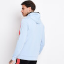 Men's Cut And Sew Colour Block Full Zip Poly Track Top With Hood – Powder Blue/Imperial Red/Black
