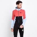 Men's Cut And Sew Colour Block Full Zip Poly Track Top With Hood – Powder Blue/Imperial Red/Black