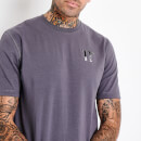 11 Degrees Roll Sleeve Applique Logo T-Shirt Muscle Fit – Slate Grey / Black