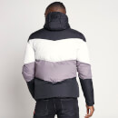 11 Degrees Large Panelled Block Puffer Jacket – Black / White / Shadow Grey