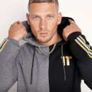 Colour Block Pullover Hoodie – Charcoal Marl/Black/Gold