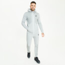 Mixed Fabric Cut And Sew Printed Full Zip Hoodie – Silver
