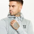 Mixed Fabric Cut And Sew Printed Full Zip Hoodie – Silver