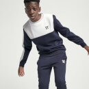 Boxy-Sweatshirt – dunkelblau/grau meliert/weiß