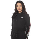 Women's Branded Taped Cropped Pullover Hoodie – Black