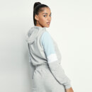 Womens Cropped Panel Pullover Hoodie – Grey Marl / Powder Blue /