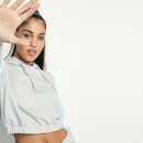 Womens Cropped Panel Pullover Hoodie – Grey Marl / Powder Blue /