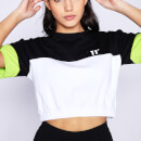 Women's Cropped Elasticated Hem T-Shirt – Black/Lime Green/White