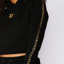 Women's Cropped Mesh Insert Pullover Hoodie – Black/Gold