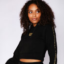 Women's Cropped Mesh Insert Pullover Hoodie – Black/Gold