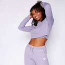 Women's Cropped Ruched Sleeve Hoodie – Lavender Grey