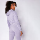 Cropped-Passform Ruched Sleeve Hoodie – Lavender Grau