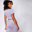Cropped-Passform Ruched Slim Fit T-Shirt – Lavender Grau