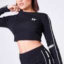 Taped Cropped Long Sleeve T-Shirt Black/White