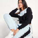 11 Degrees Womens Cropped Cut And Sew Sweatshirt – Black / Baby Blue