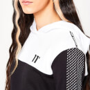 Women's Mesh Cut And Sew Cropped Pullover Hoodie – Black/White