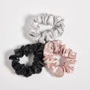 ïn home 100% Silk Scrunchie 3 pack - Black, Pink, Silver