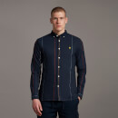 Vertical Stripe Long Sleeve Oxford Shirt - Dark Navy