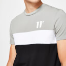11 Degrees Triple Panel Muscle Fit Short Sleeve T-Shirt – Black / Silver / White