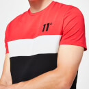 Camiseta Entallada con Panel Triple - Negro / Goji Berry Red / Gris