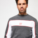 11 Degrees Cut & Sew Colour Block Piped Sweatshirt – Black Marl / White / Goji Berry Red