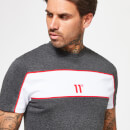 T-Shirt mit Farbeinsätzen – schwarz meliert/weiß/rot