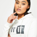 11 Degrees Women's Box Graphic Cropped Pullover Hoodie - Coconut White