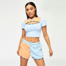 Taped Colour Block Cut Out Slim Fit Short Sleeve T-Shirt – Baby Blue/Coral