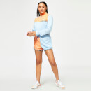 Taped Colour Block Cropped Quarter-Zip Sweatshirt – Baby Blue / Coral