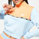 Taped Colour Block Cropped Quarter-Zip Sweatshirt – Baby Blue / Coral