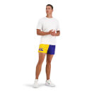 MENS COTTON TWILL HARLEQUIN SHORT WITH POCKETS - BLUE/YELLOW