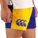 MENS COTTON TWILL HARLEQUIN SHORT WITH POCKETS - BLUE/YELLOW