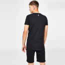 Kontraststreifen-T-Shirt (muskelbetonend) – schwarz/tief dunkelgrau meliert/dunkelgrau