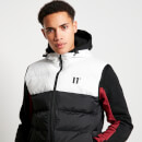 Panelled Block Puffer Gilet with Hood – Black / White