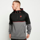 Cut and Sew Piped Quarter Zip Track Top with Hood – Black / Charcoal / Ski Patrol Red