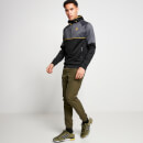 Cut and Sew Piped Quarter Zip Track Top with Hood – Black/Charcoal Marl/Gold Palm