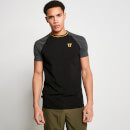 Cut and Sew Piped Muscle Fit Short Sleeve T-Shirt – Black/Charcoal Marl/Gold Palm
