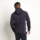 Mixed Fabric Quarter Zip Track Top with Hood – Navy / Black