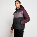 Large Panelled Colour Block Puffer Jacket – Mulled Red / Black / Shadow Grey