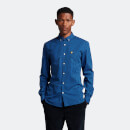 Men's Long Sleeve Slim Fit Gingham Shirt - Jet Black/ Bright Blue