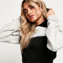 Colour Block Taped Cropped Pullover Hoodie – Grey Marl/Black